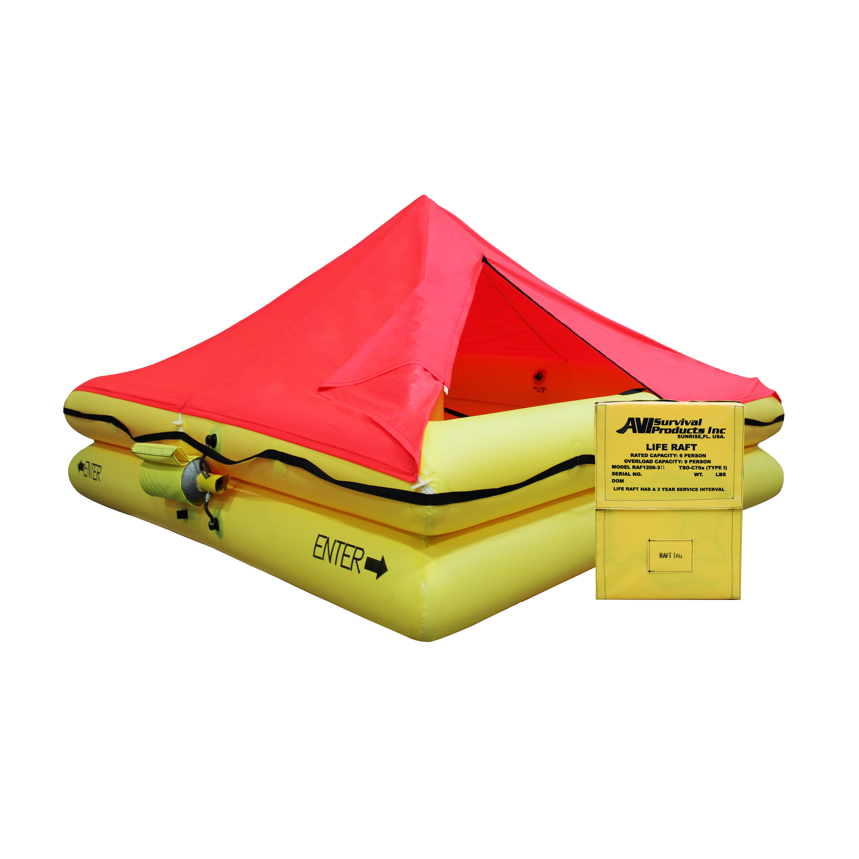 TSO 6 Person Life Raft with FAR 91 Survival Equipment Kit